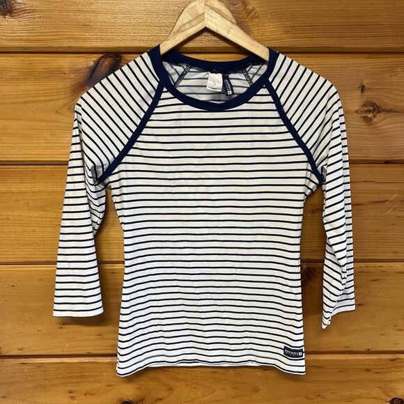Sperry Top Sider Rash Guard Womens S Swim Shirt White Navy Raglan Sun Beach - Picture 2 of 4